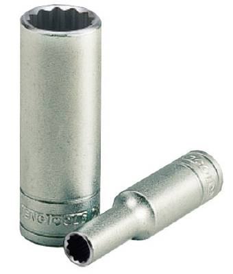 Hylsa. Med 1/4" fyrkantsfäste. Teng Tools M14060612-C / M14061312-C, HYLSA LÅNG 1/4 8MM 12-KANT