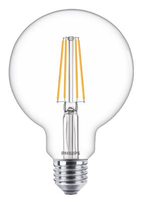 LED lampa classic glob, LEDLAMPA CLASSIC PHILIPS GLOB E27 60W G93 VARMVIT KLAR