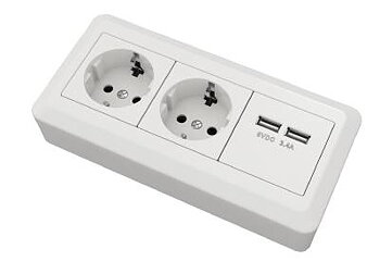 Hörnbox 2-vägs med USB Grunda, HÖRNBOX 2 VÄGS MED 2 USB UTTAG 5V GRUNDA MAX 3400MA
