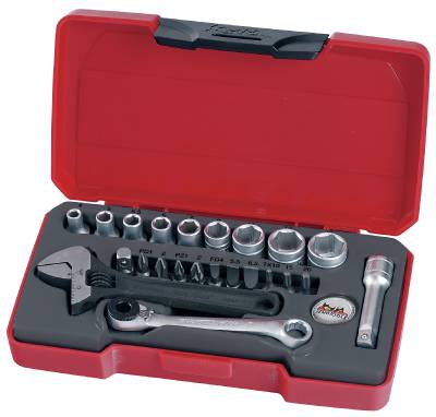 Hylsnyckelsats med 1/4'' fyrkantsfäste Teng Tools T1423, VERKTYGSSATS 1/4 23 DELAR