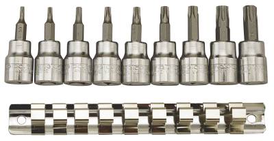 TX-hylsor i sats. Med 3/8" fyrkantsfäste. Teng Tools M3813TX, HYLSBITSSATS TX 3/8 10 DELAR