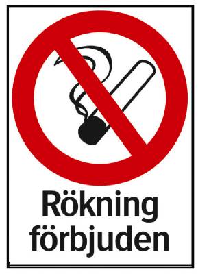Förbudsskylt 34-5715, 35-4514, 34-5615, 34-5714 34-5713 Rökning förbjuden, SKYLT 345714 FÖRBUD RÖKNING FÖRBJUDEN 210X297MM