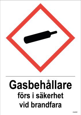 Dekal Unigraphics Kemiska risker Gasbehållare förs i säkerhet vid brandfara, DEKAL UNIGRAPHICS GASBEHÅLLARE F I SÄKERHET 148X210MM 3-PACK