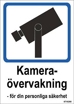 Ordningsskylt Unigraphics Kameraövervakning, SKYLT UNIGRAPHICS KAMERAÖVERVAKNING PLAST 105X148MM