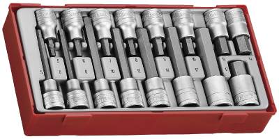 16 delars insex hylsbitssats. Med 1/2'' fyrkantsfäste. Teng Tools TTHEX16, HYLSBITSSATS 1/2 SEXKANT MM 16 DELAR