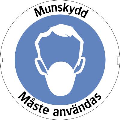 Påbudsskylt Golvdekal Munskydd måste användas, GOLVDEKAL 396540 MUNSKYDD MÅSTE ANVÄNDAS DIAMETER 410MM