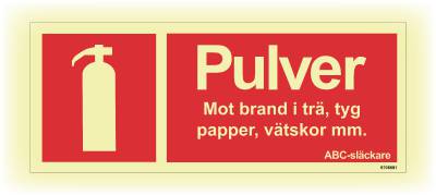Brandskylt Unigraphics Pulver mot brand i trä, tyg, papper, vätskor mm, SKYLT UNIGRAPHICS BRAND PULVER EFTERLYSANDE ALUMIN 250X100MM