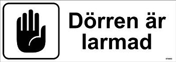 Ordningsskylt Unigraphics Dörren är larmad, SKYLT UNIGRAPHICS DÖRREN ÄR LARMAD PLAST 297X105MM