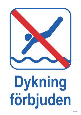 Ordningsskylt Unigraphics Dykning förbjuden, SKYLT UNIGRAPHICS DYKNING FÖRBJUDEN ALUMINIUM 210X297MM