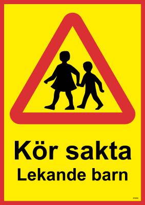 Trafikskylt Unigraphics Kör sakta lekande barn, SKYLT UNIGRAPHICS LEKANDE BARN ALUMINIUM 297X420MM