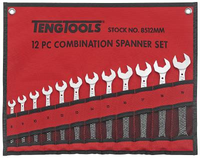 U-ringnycklar i sats Teng Tools 8512MM, U-RINGNYCKELSATS 8-19MM 8512MM ANTIGLID 12 DELAR