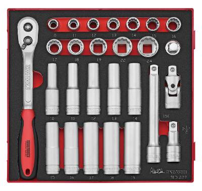 27 delars Hylsnyckelsats med 1/2'' fyrkantsfäste. Teng Tools TED1227, HYLSNYCKELSATS 1/2 EVA TED1227