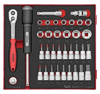 36 delars Hylsnyckelsats med 3/8'' fyrkantsfäste. Teng Tools TED3836, HYLSNYCKELSATS 3/8 EVA TED3836