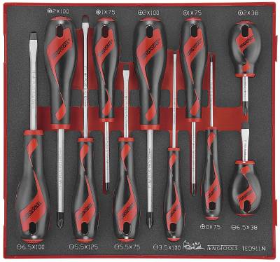 11 delars Skruvmejselsats. Teng Tools TED911N, SKRUVMEJSELSATS EVA 11 DELAR