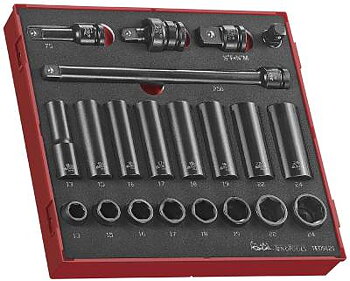 21 delars Krafthylssats med 1/2'' fyrkantsfäste. Teng Tools TED 9121, KRAFTHYLSSATS 1/2 EVA 21 DELAR