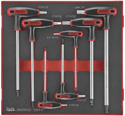 7 delars Sexkantnyckelsats med T-handtag. Teng Tools TEDHEX7, SEXKANTNYCKELSATS EVA 7 DELAR - 2