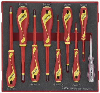 9 delars Skruvmejselsats för 1000 V. Teng Tools TEDV909N, SKRUVMEJSELSATS 1000V EVA 9DEL - 2