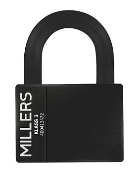 Hänglås klass 3 och klass 4 svart MILLERS, HÄNGLÅS MILLERS KLASS 3 SVART 70MM