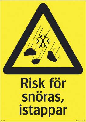 Varningsskylt Risk för snöras istappar, SKYLT 343114 VARNING RISK FÖR SNÖRAS ISTAPP 210X297MM