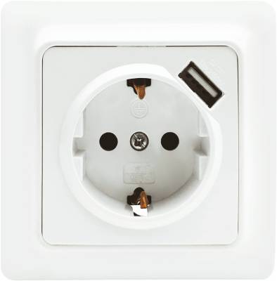 Vägguttag Gamma 1-vägs med 1st USB Malmbergs, VÄGGUTTAG GAMMA MALMBERGS 1-VÄGS MED 1ST USB-UTTAG