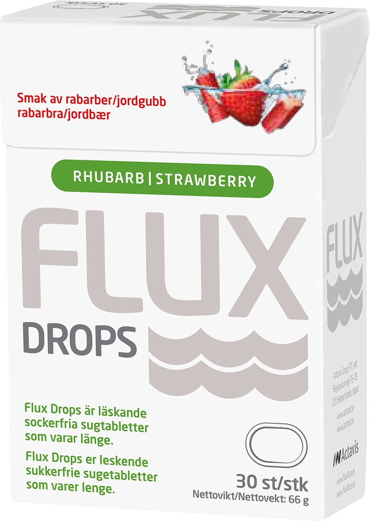 Actavis Flux Dry Mouth Drops rabarbra jordbær