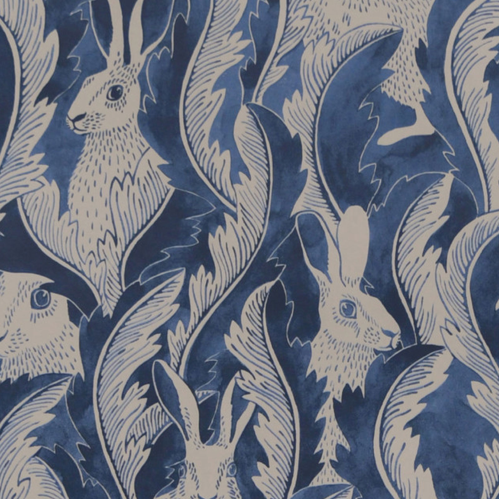 TAPET HARES IN HIDING, Dark Denim
