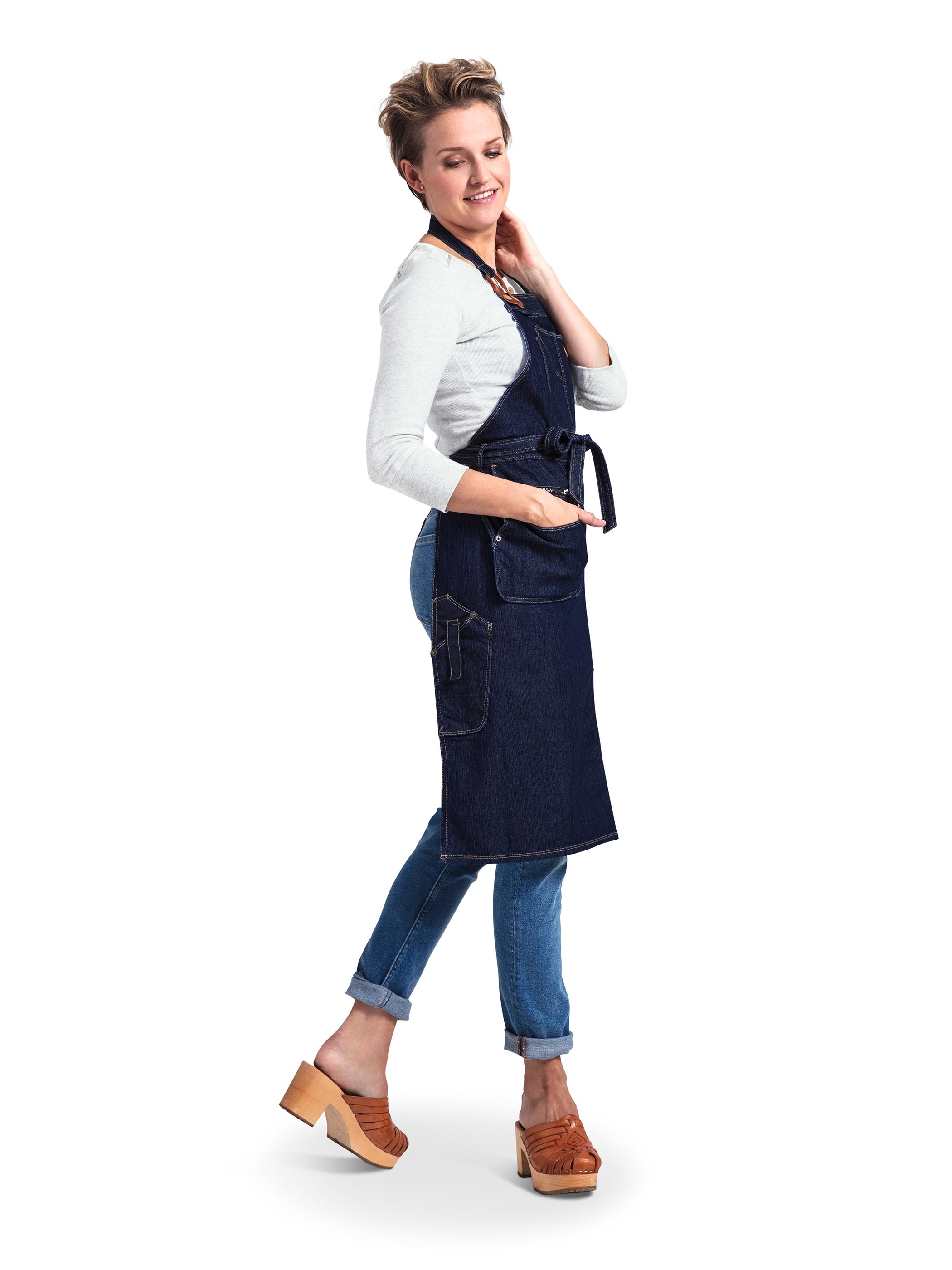 Brooklyn Denim Apron - under-knee work apron - Flora