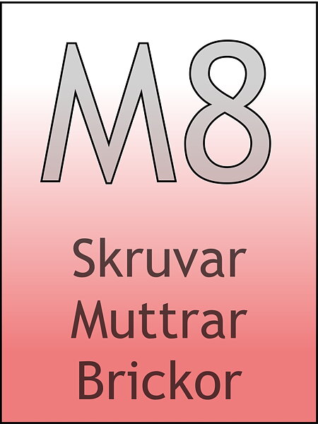 M8 skruvar, muttrar, brickor
