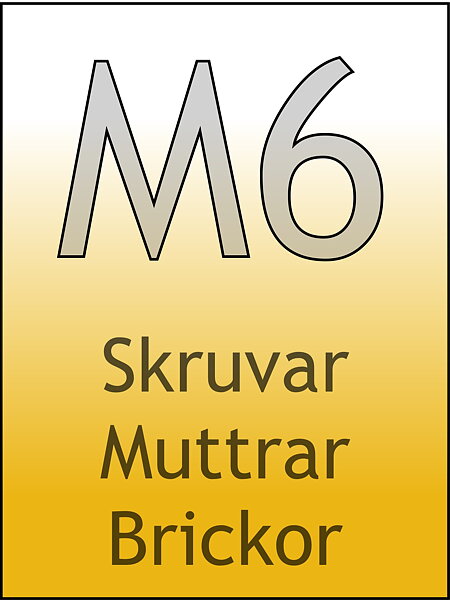 M6 skruvar, muttrar, brickor