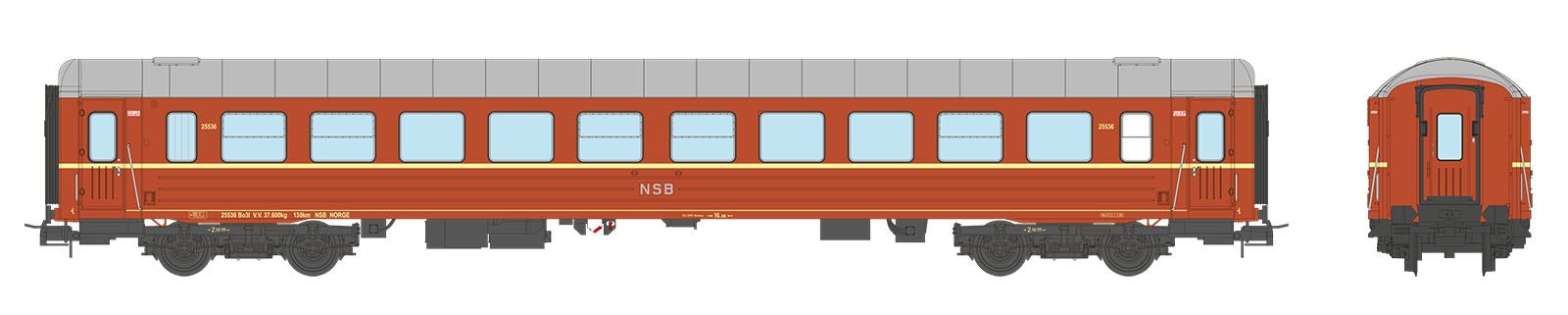 NMJ Topline NSB Bo3l 25536, 2. Klasse Personvogn, Original Utgave, Gammeldesign