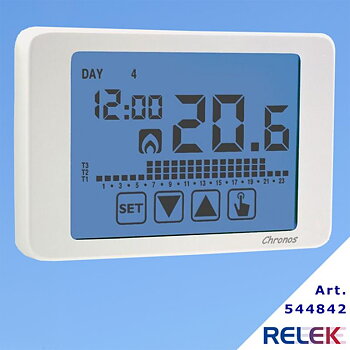 Rumstermostat CHRONOS RF, trådlös, schema, pekskärm, batt