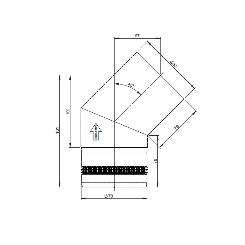 Rökrör 80mm böj 45° svart - 2