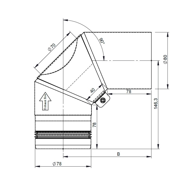 Rökrör 80mm böj 90° svart med inspektionslucka - 2