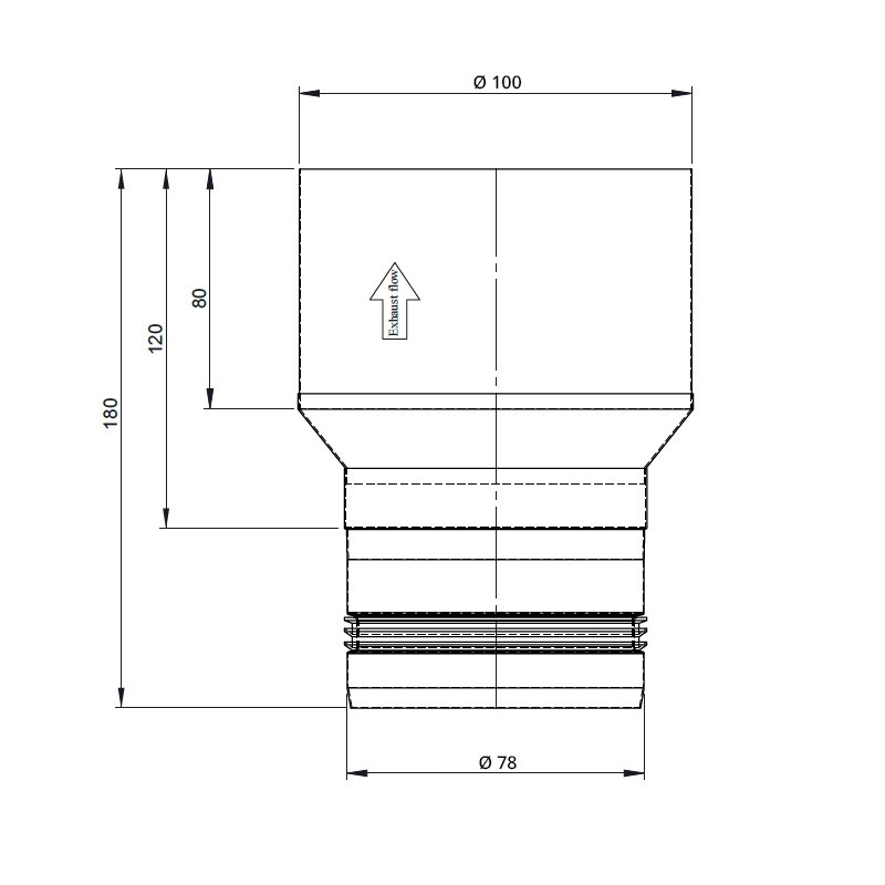 Rökrör 80mm övergång till 100mm svart - 2