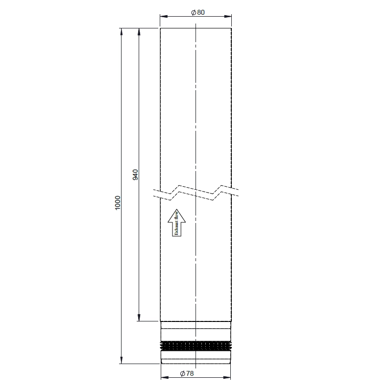 Rökrör 80mm rak 100cm svart - 2