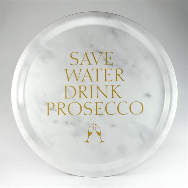 Bricka Rund | Prosecco | marmor/guldtext