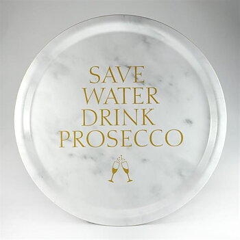 Bricka Rund | Prosecco | marmor/guldtext
