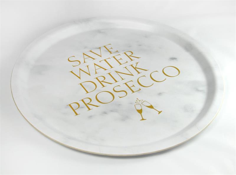 Bricka Rund | Prosecco | marmor/guldtext - 2