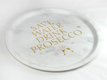 Bricka Rund | Prosecco | marmor/guldtext