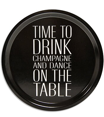 Bricka rund | Drink Champagne |  Svart