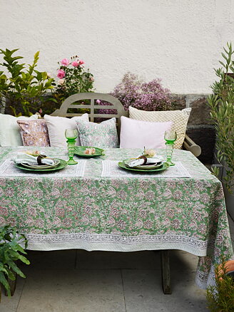 Bordsduk Linne - Indian Summer - Green/Rose