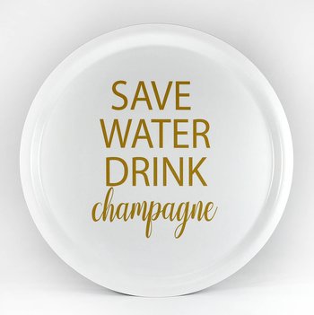  Bricka Rund | Save water | Vit/Guld