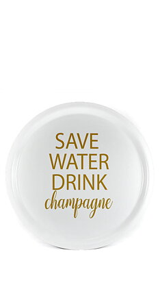  Bricka Rund | Save water | Vit/Guld