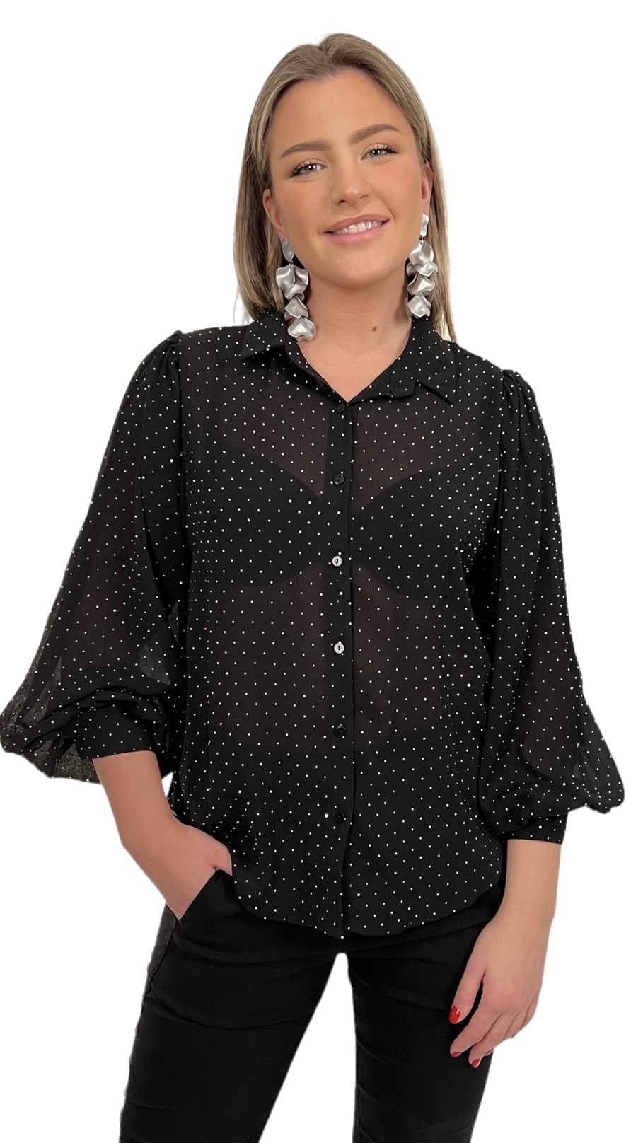 Bella blus - glitter- svart.