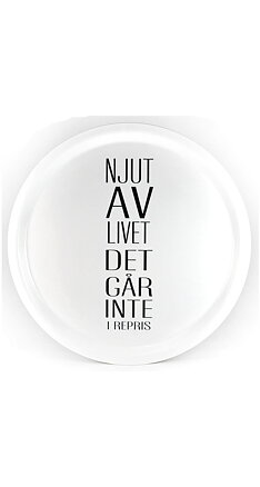 Bricka Rund  | Njut av Livet |  Vit