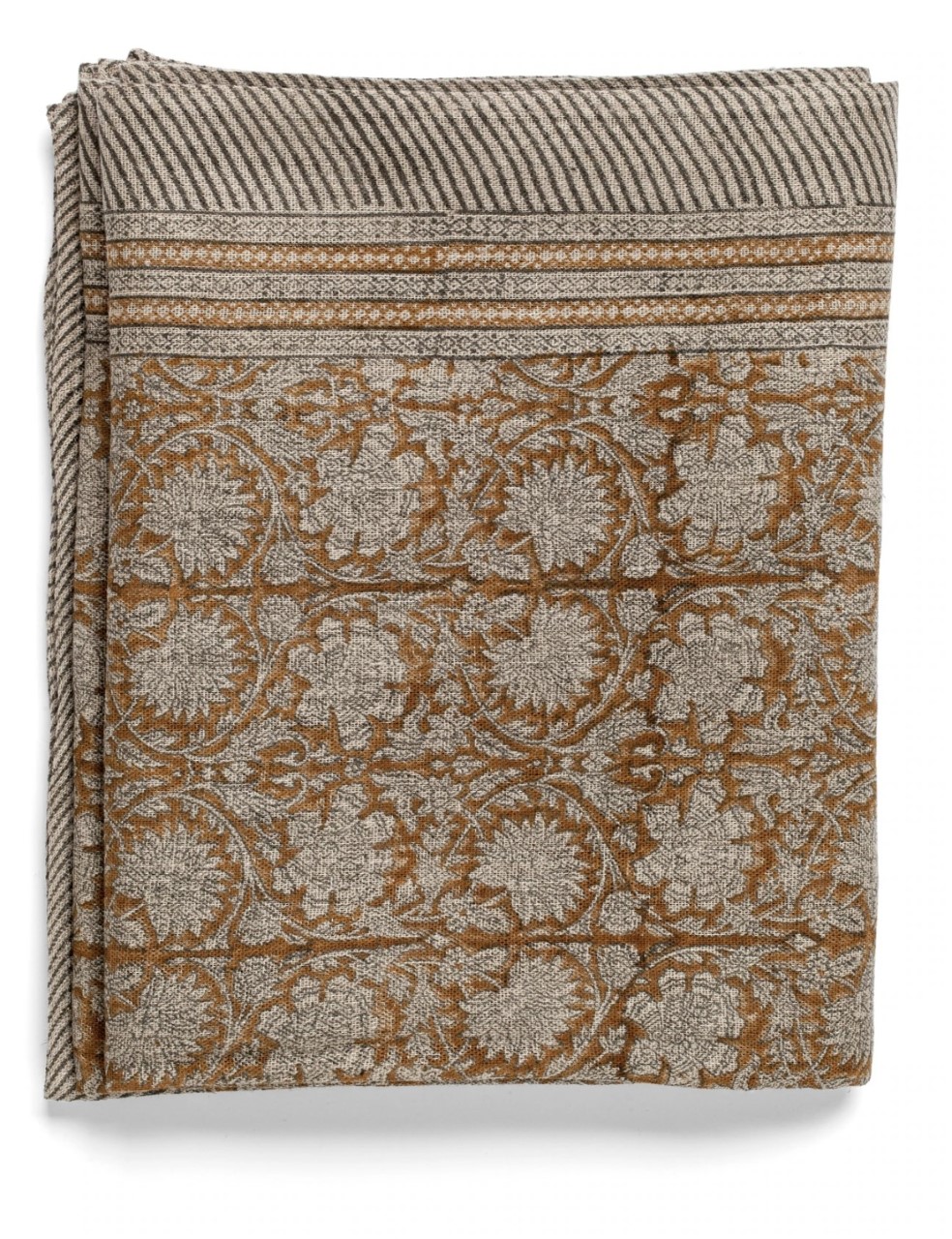 Linneduk paradise print ochre 150x350