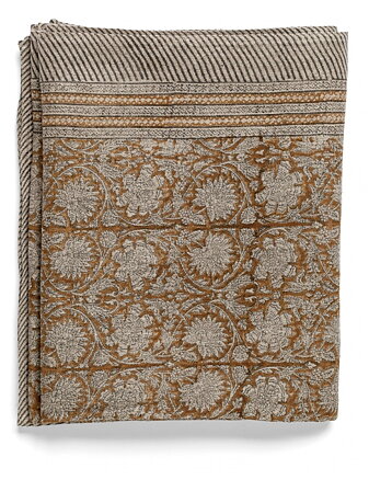 Linneduk paradise print ochre 150x350