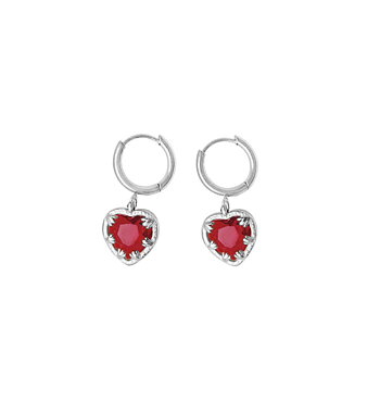 Claw heart red earrings silver.