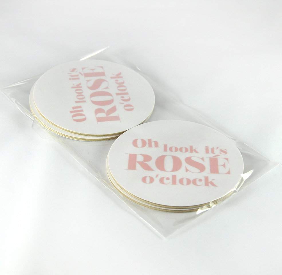 Glasunderlägg "Rose o clock", 4-pack Vit/Rosa - 2