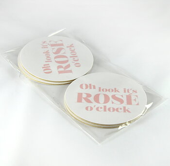 Glasunderlägg "Rose o clock", 4-pack Vit/Rosa